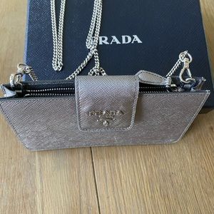 Prada Silver Saffiano Wallet on Chain